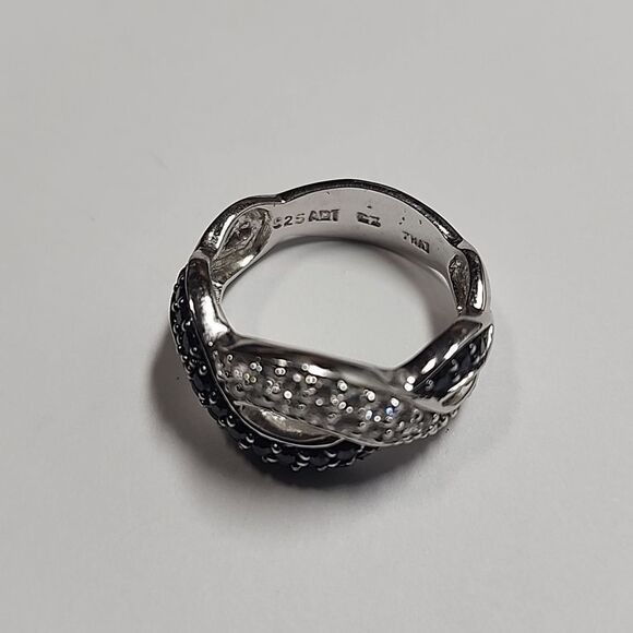 Modern ADI Black Clear CZ Twisted Sterling Silver Plated Band Size 8.75 - Picture 3 of 3